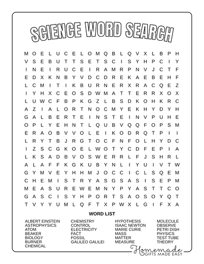 Word Search Printable Science