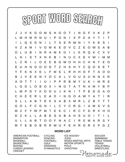 Word Search Printable Sport