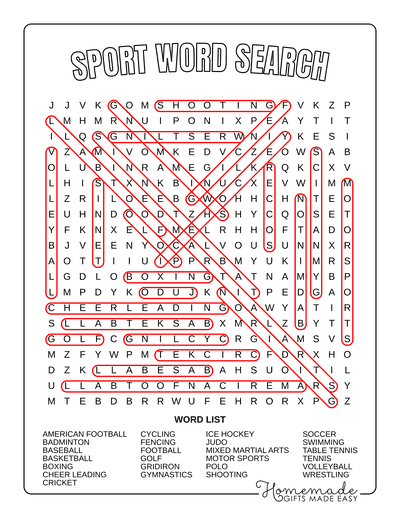 Word Search Printable Sport Answers