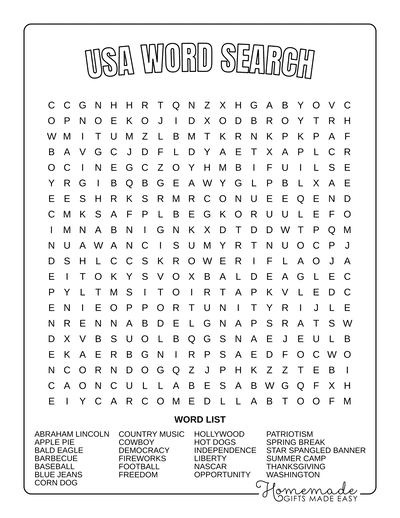 Word Search Printable United States