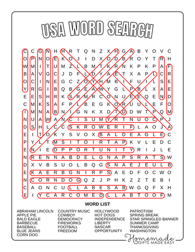 Word Search Printable United States Answers
