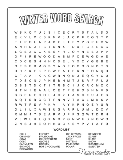 Word Search Printable Winter