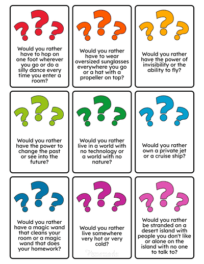 Would You Rather Questions for Students Printable Game