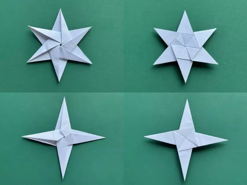 5 pointed origami star 4-pointe and 6-point variants