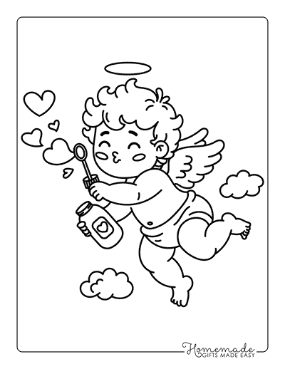 Angel Coloring Pages Easy Adorable Cupid Blowing Bubbles