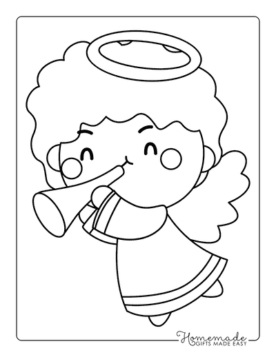 Angel Coloring Pages Easy Adorable Little Angel Playing Horn