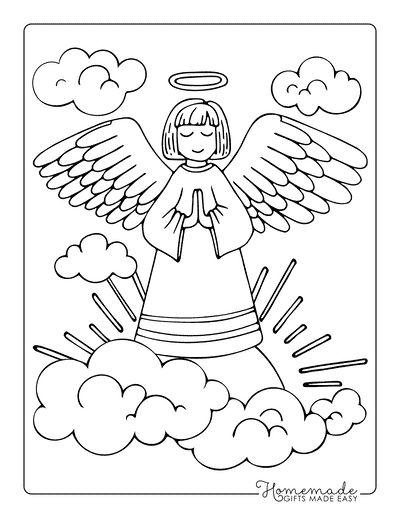 Angel Coloring Pages Easy Praying Angel Drawing in Clouds