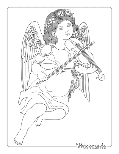 Angel Coloring Pages Realistic Angel Coloring Page Cupid Playing Violin