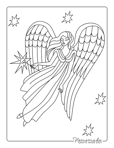 Angel Coloring Pages Realistic Angel Drawing Holding Wand