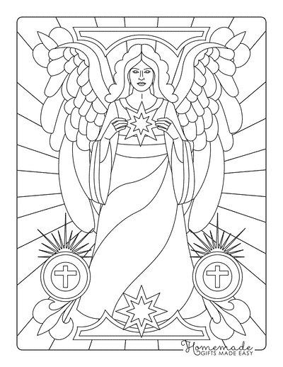 Angel Coloring Pages Realistic Angel With Star