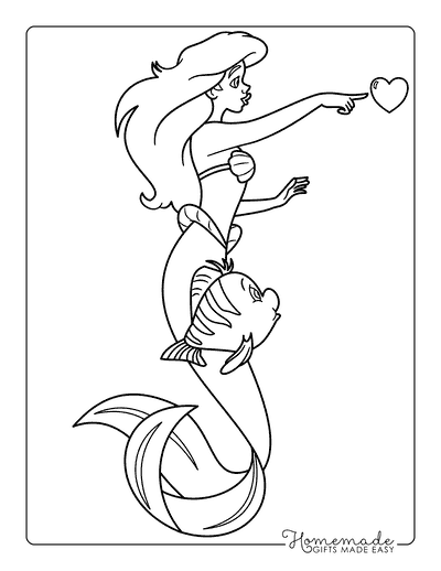 Ariel Coloring Pages Ariel and Flounder Heart Bubble Easy Drawing
