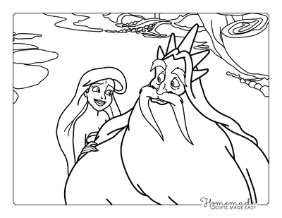 Ariel Coloring Pages Ariel and Triton Smiling Drawing for Kids