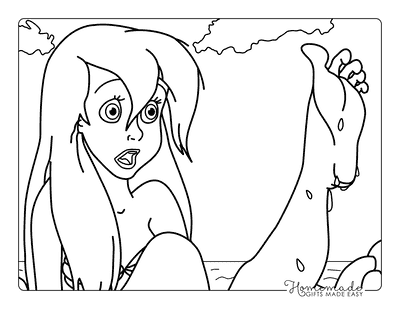 Ariel Coloring Pages Ariel Shocked at Foot Easy Drawing Outline for Kids