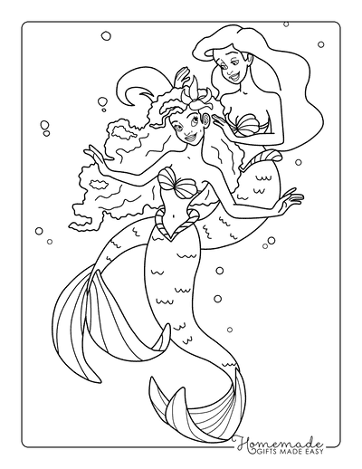 Ariel Coloring Pages Easy Black Little Mermaid Ariel and Original Ariel Together Drawing for Kids