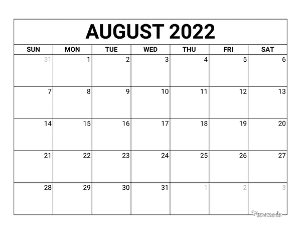 august Calendar 2022 Printable Blank