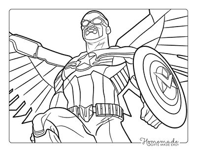 Avengers Coloring Pages Easy Falcon Captain America Suit Superhero Coloring Page