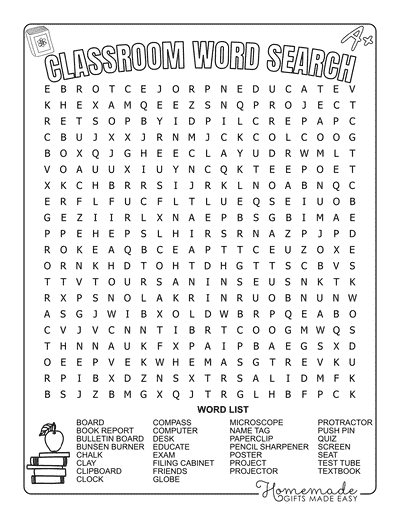 Back to School Word Search Classroom Hard
