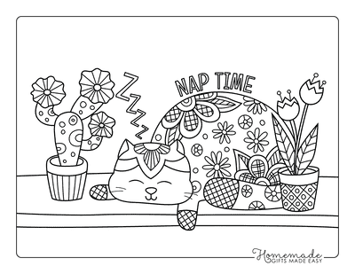 Cat Coloring Pages Cute Sleeping Cat Doodle