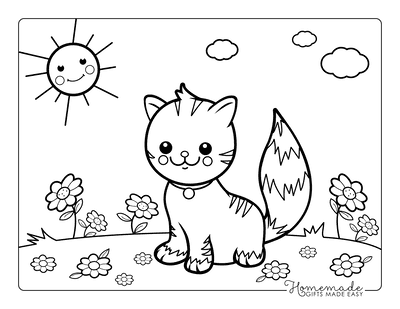 Cat Coloring Pages Preschool Garden Flowers