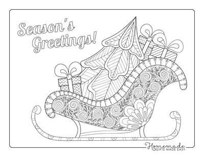 Christmas Tree Coloring Page Patterned Sled With Tree for Adults
