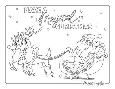 Christmas Coloring Pages Santa Claus Sleigh Reindeers Rudolph