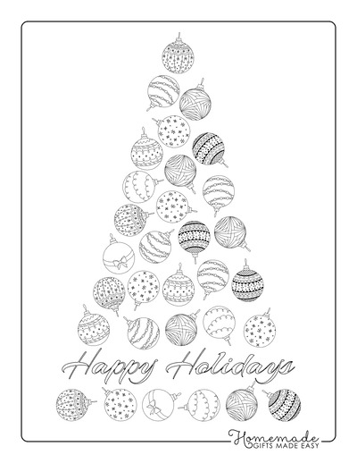 Christmas Tree Coloring Page Made of Baubles