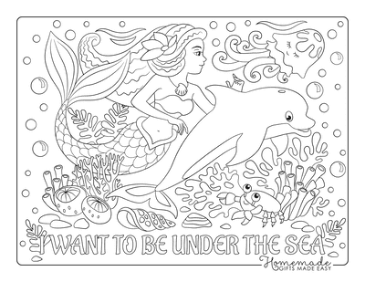 Coloring Pages for Girls Mermaid Dolphin Crab Corals