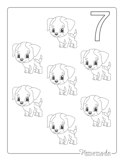 Coloring Sheets for Kindergartners Numbers 7 Dogs
