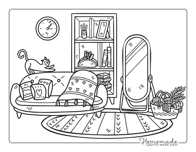 Cozy Coloring Pages Simple Relaxing Cozy Living Room Bold Outlines