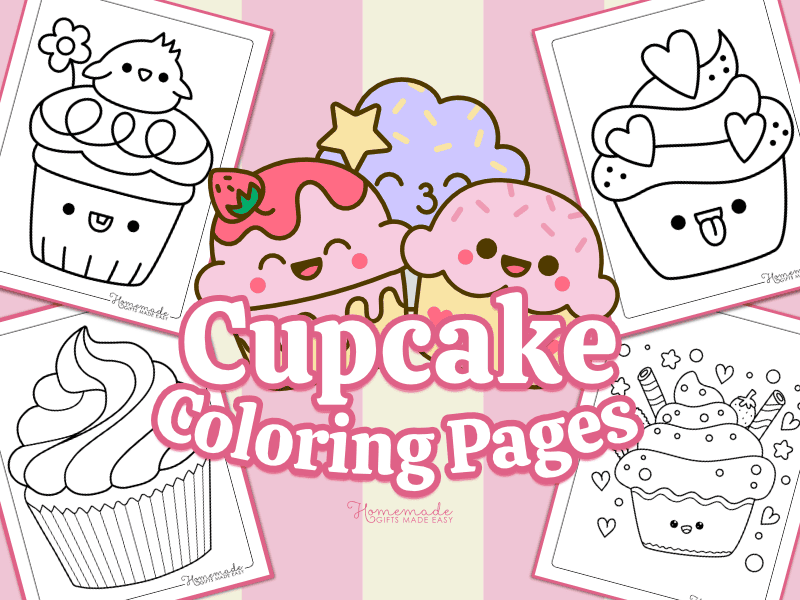 Free printable cute simple kawaii cupcake coloring page blank template for kids and adults
