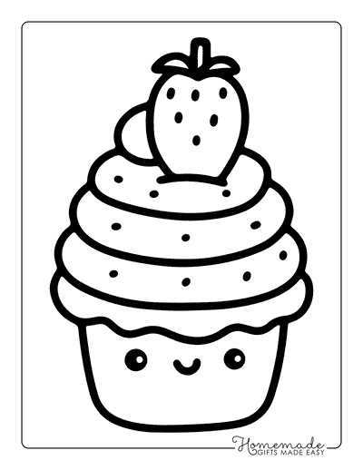 Cupcake Coloring Pages Simple Kawaii Cute Strawberry Cupcake Coloring Sheet