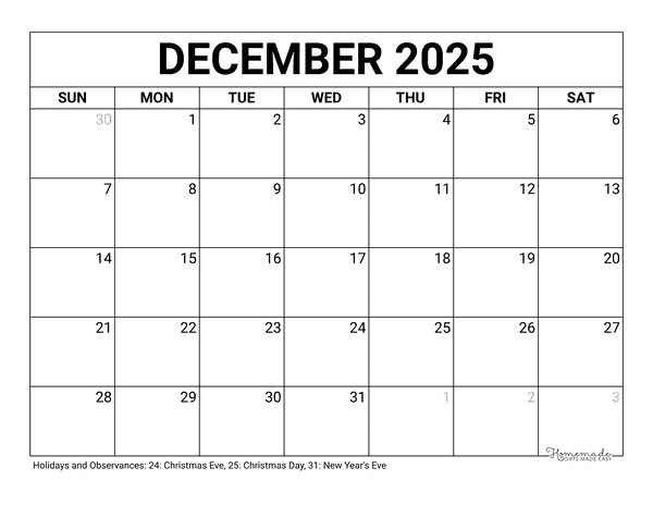 2025 Printable Calendar - Free Templates with Holidays