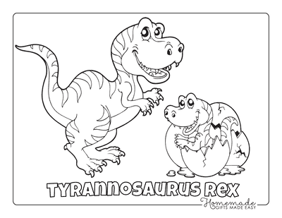 Dinosaur Coloring Pages Cartoon Tyrannosaurus With Egg Hatching Baby