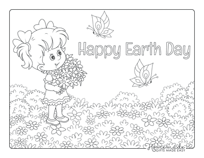 Earth Day Coloring Pages Cute Girl Flower Meadow