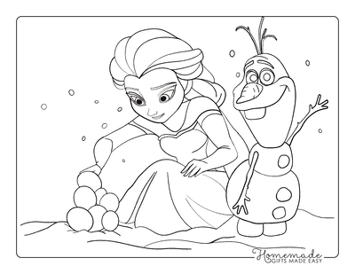 Elsa Coloring Pages Easy Cartoon Snowball Fight Snowman Olaf