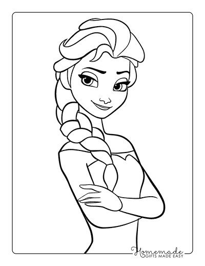 Elsa Coloring Pages Easy Elsa Dress Arms Crossed Smirking Outline
