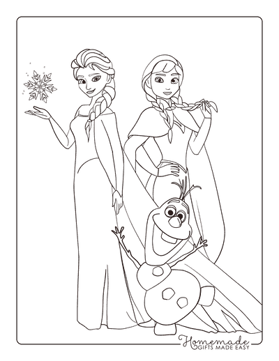 Elsa Coloring Pages With Anna and Olaf