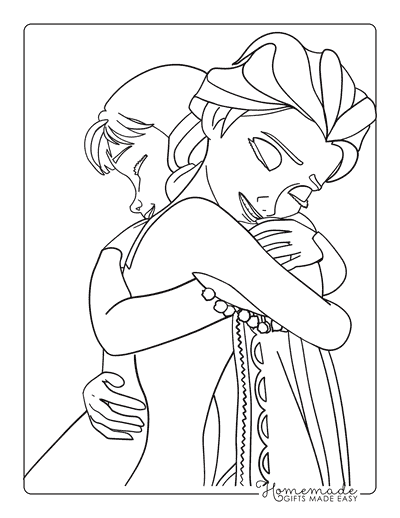 Elsa Coloring Pages With Anna Sisters Hugging