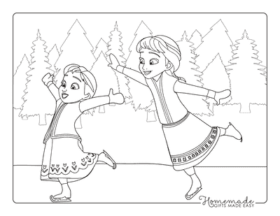 Elsa Coloring Pages Young Elsa and Anna Ice Skating