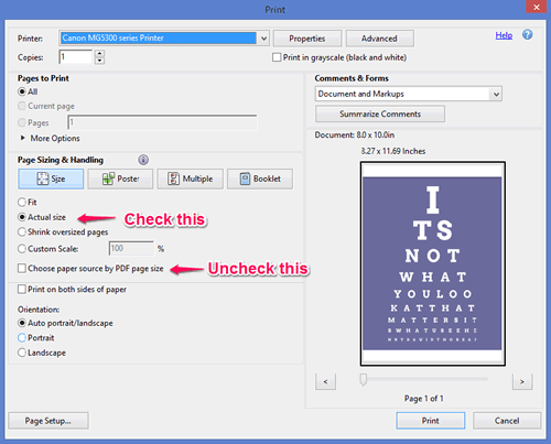 eye chart maker print settings