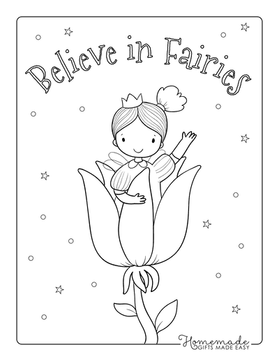 Fairy Coloring Pages Believe in Fairies in Flower