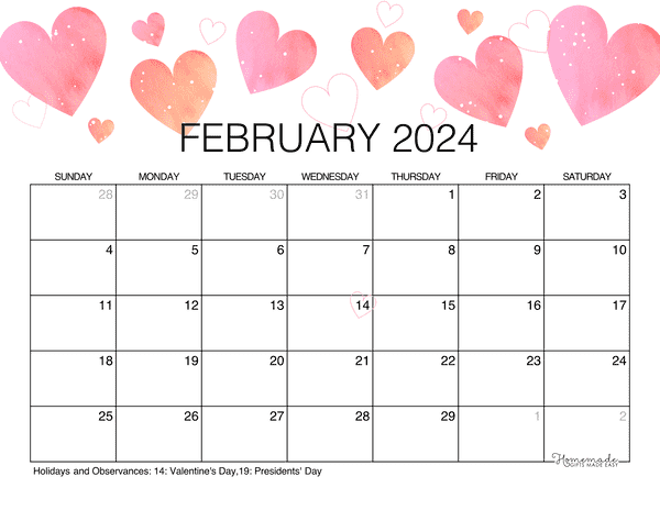 February 2024 Calendar | Free Printable with Holidays