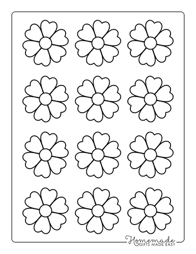 Flower Template Heart Shape Petals 2 Inch