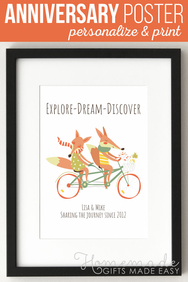 Make a beautiful fox couple art anniversary poster with your custom text
