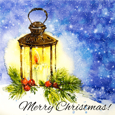 Free Printable Christmas Card Vintage Lantern Snowing Merry Christmas