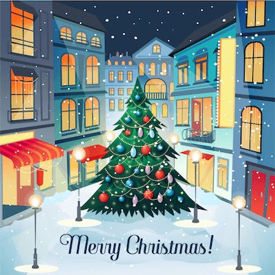 Free Printable Christmas Cards Christmas Village Square Tree Lights