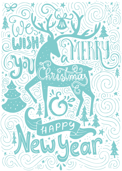 Free Printable Christmas Cards Wish You Merry Xmas Happy New Year Deer Doodle Blue
