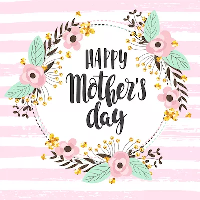 Free Printable Mothers Day Cards Pink Stripes Flower Wreath