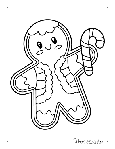 Gingerbread Coloring Pages Cute Gingerbread Man Drawing With Candy Cane