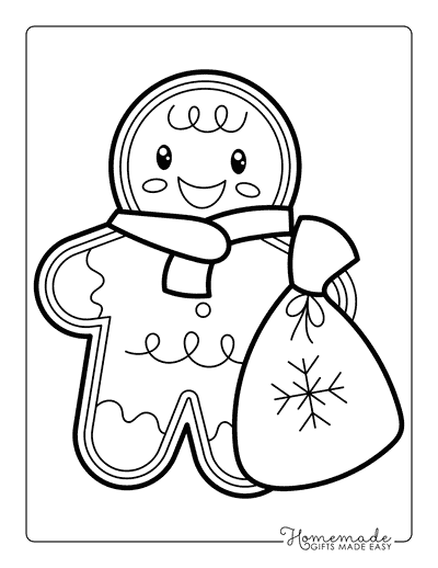 Gingerbread Coloring Pages Kawaii Gingerbread Man Outline Carrying Sack